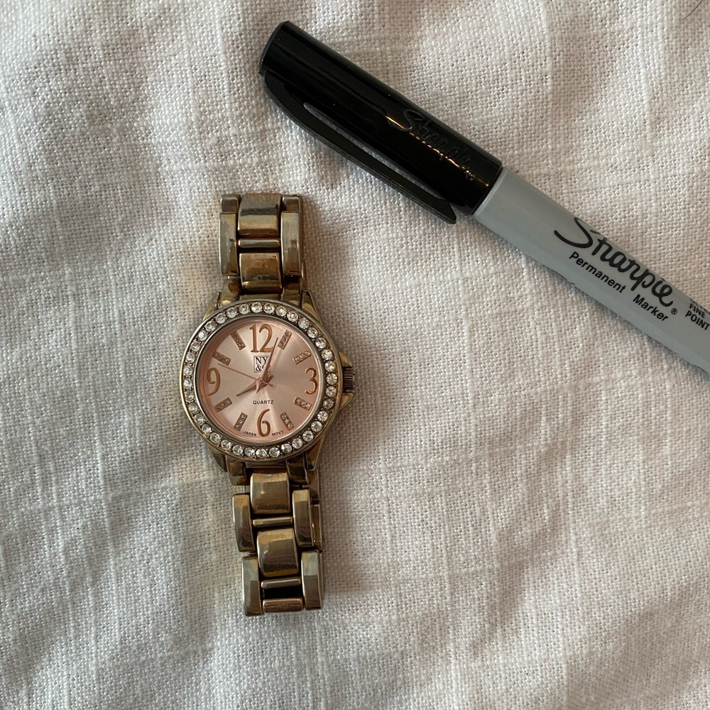 Rose gold rhinestone studded watch
